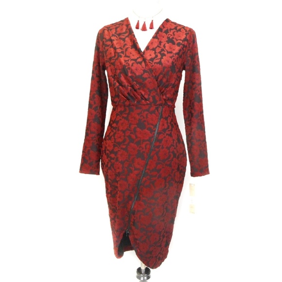 RACHEL ROY Sophisticated Floral Asymmetrical Zipper Front Cocktail Dress - Picture 5 of 8